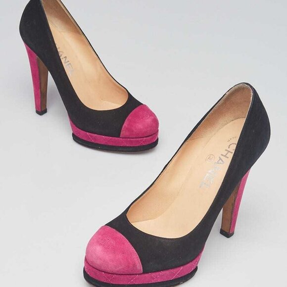 Chanel Purple/Black Suede Cap Toe Classic Platform Pumps Size 5.5/36 - Picture 1 of 4